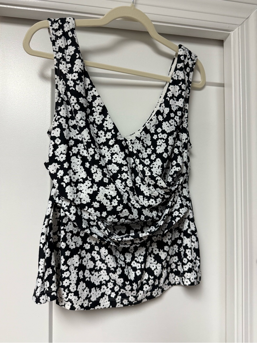 Anne Cole Black & White Floral Drape Swim Tankini Set